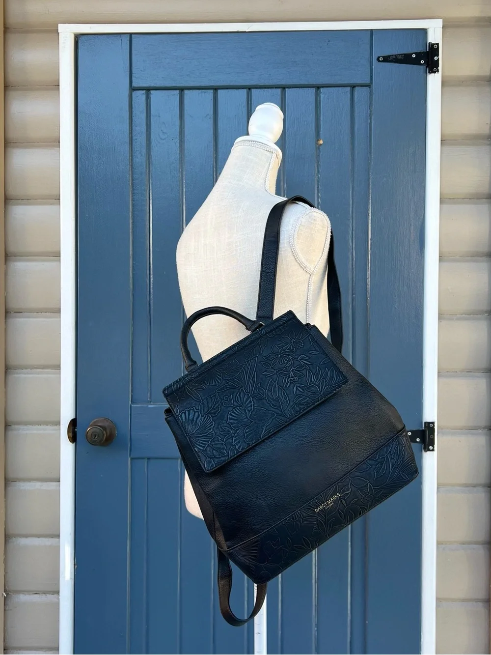 Darcy Marks London Black Embossed Floral Backpack Bag